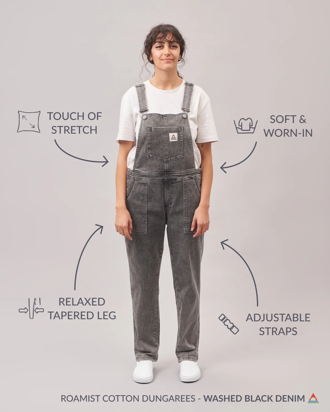 Roamist Organic Cotton Dungarees - Washed Black Denim - Image 8
