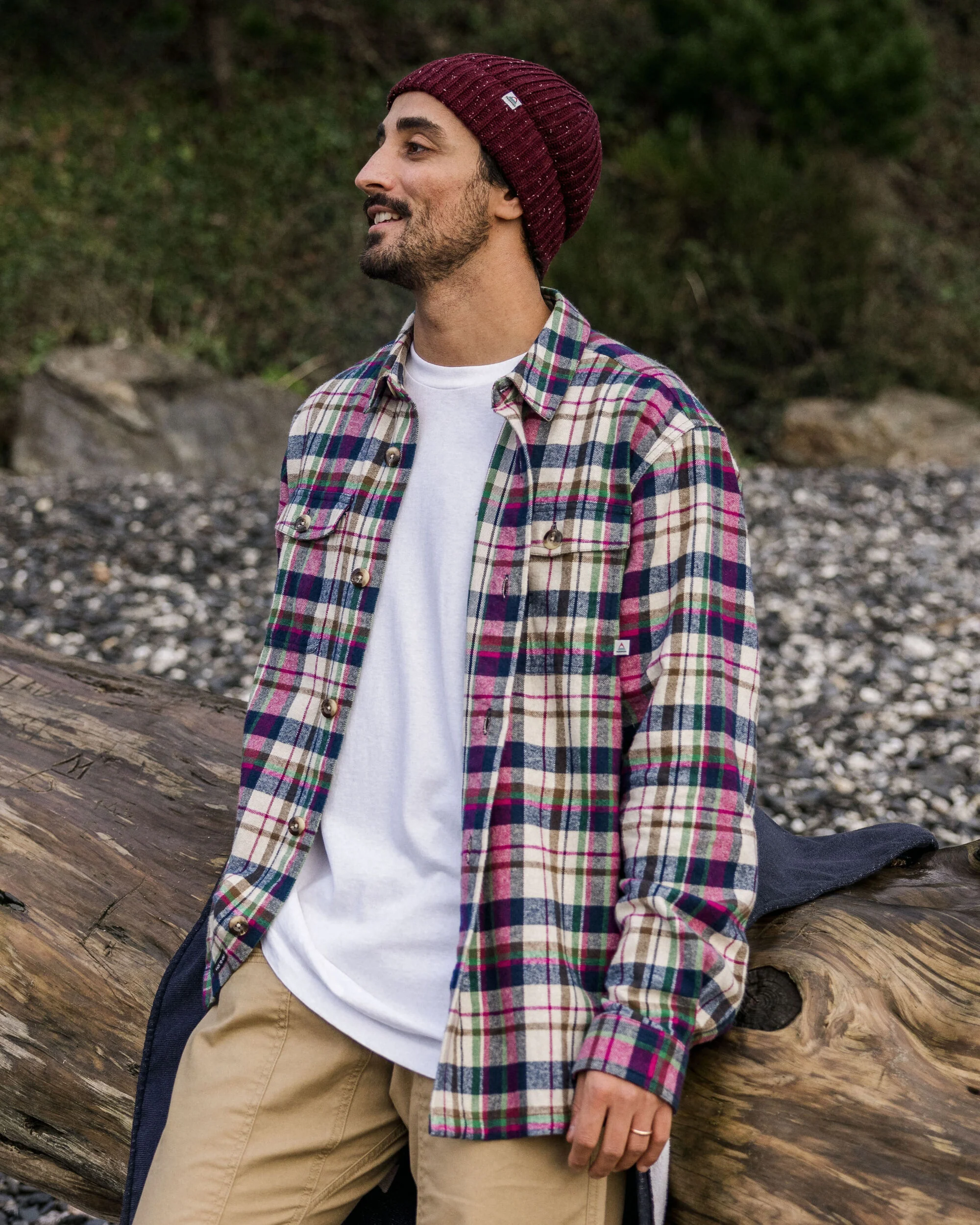 Rustic Organic Cotton Heavyweight Overshirt - Off White Check - Image 2