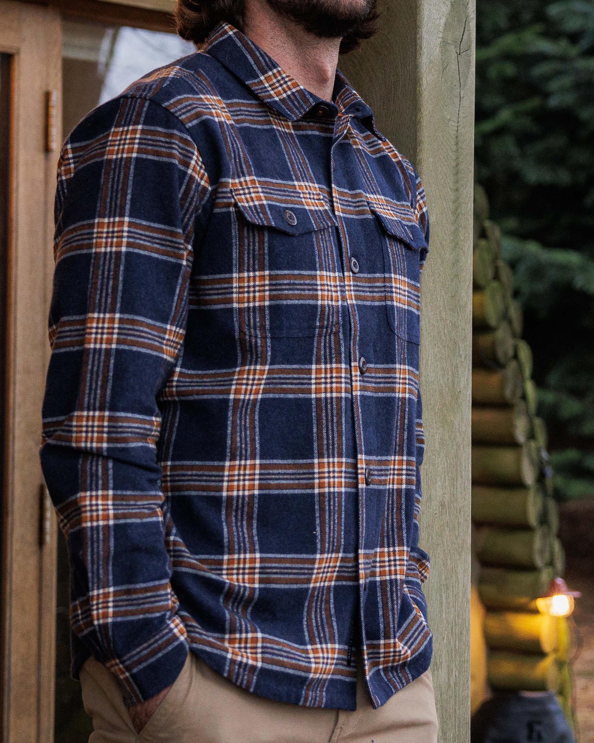 Rustic Organic Cotton Heavyweight Overshirt - Rich Navy Check - Image 3