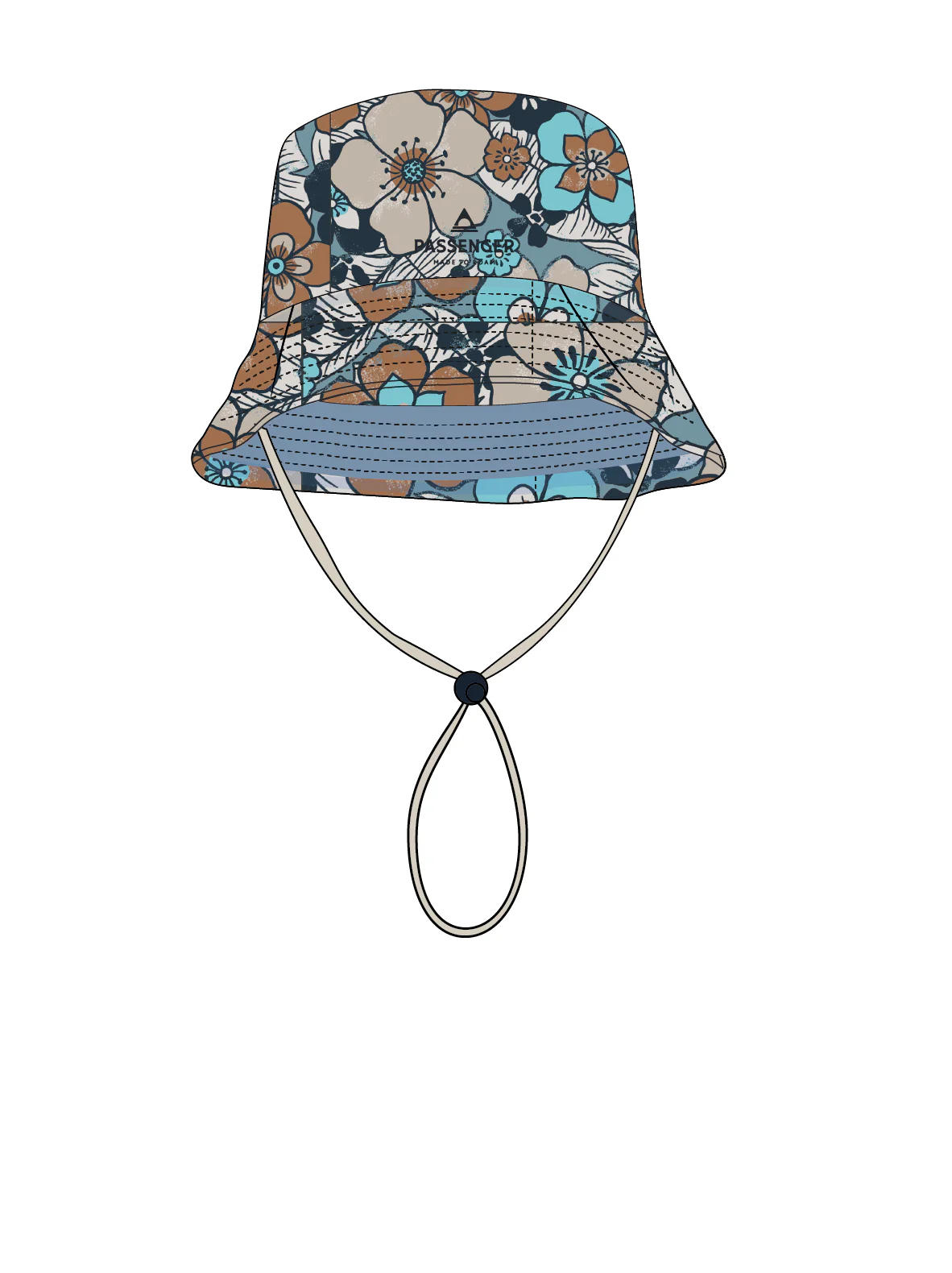 Shaded Organic Bucket Hat - Vintage Floral Aqua - Image 10