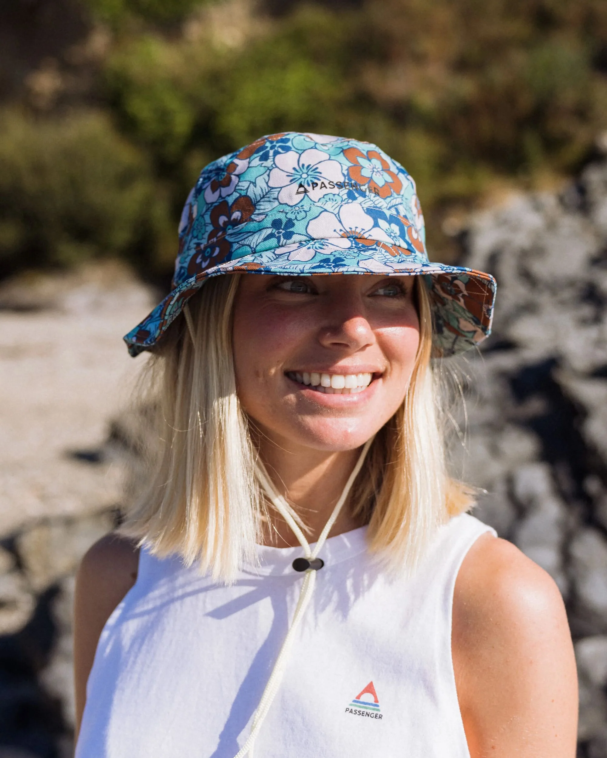 Shaded Organic Bucket Hat - Vintage Floral Aqua - Image 2