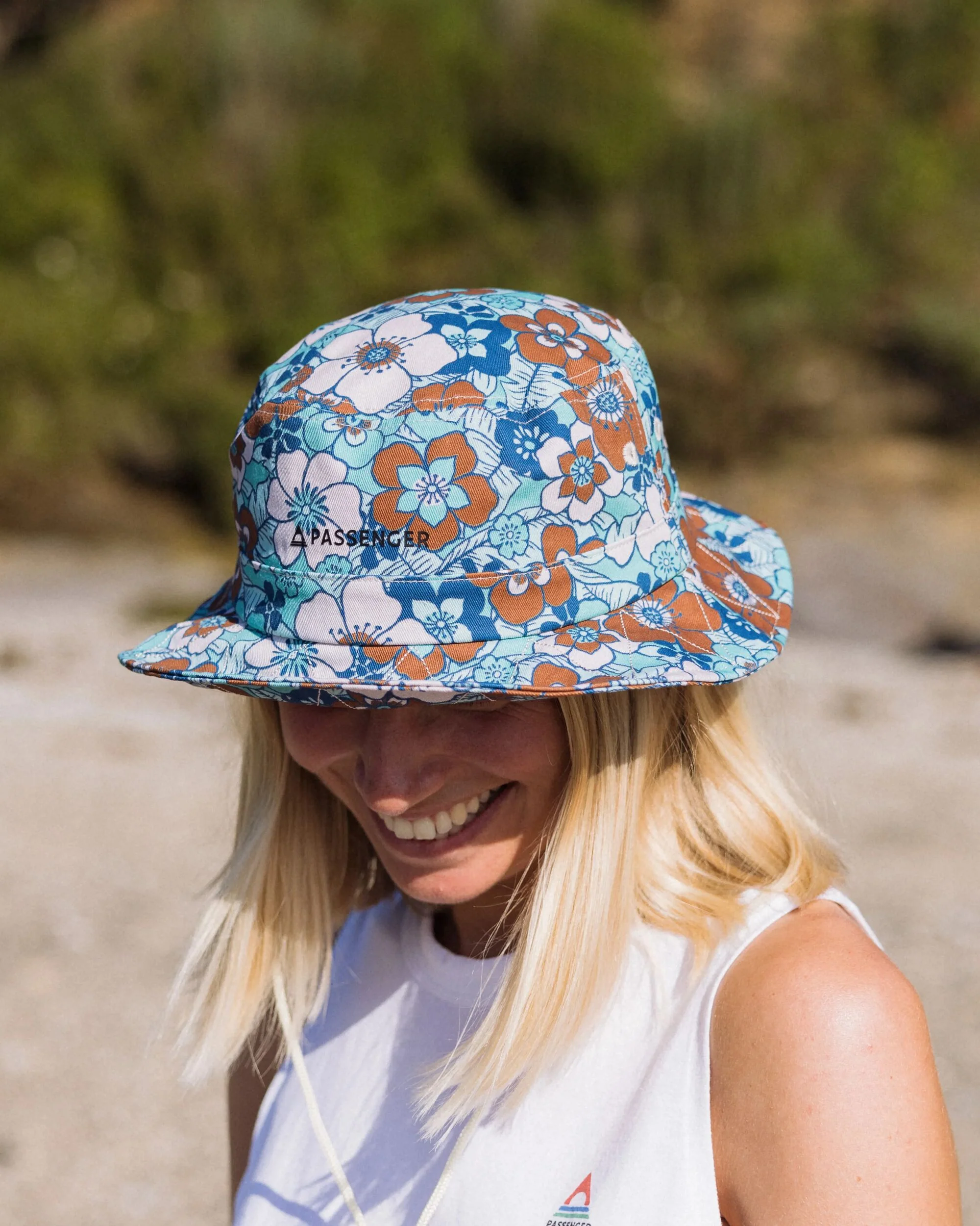 Shaded Organic Bucket Hat - Vintage Floral Aqua - Image 3