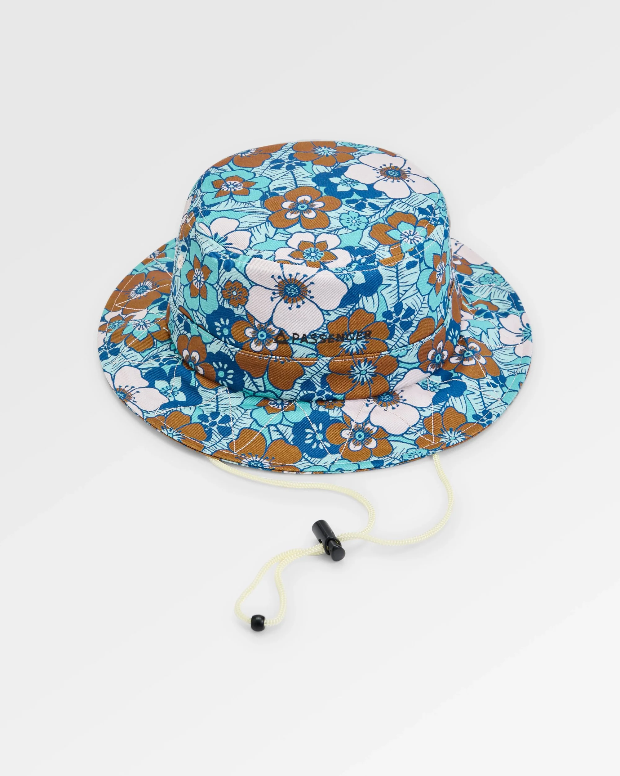 Shaded Organic Bucket Hat - Vintage Floral Aqua - Image 4