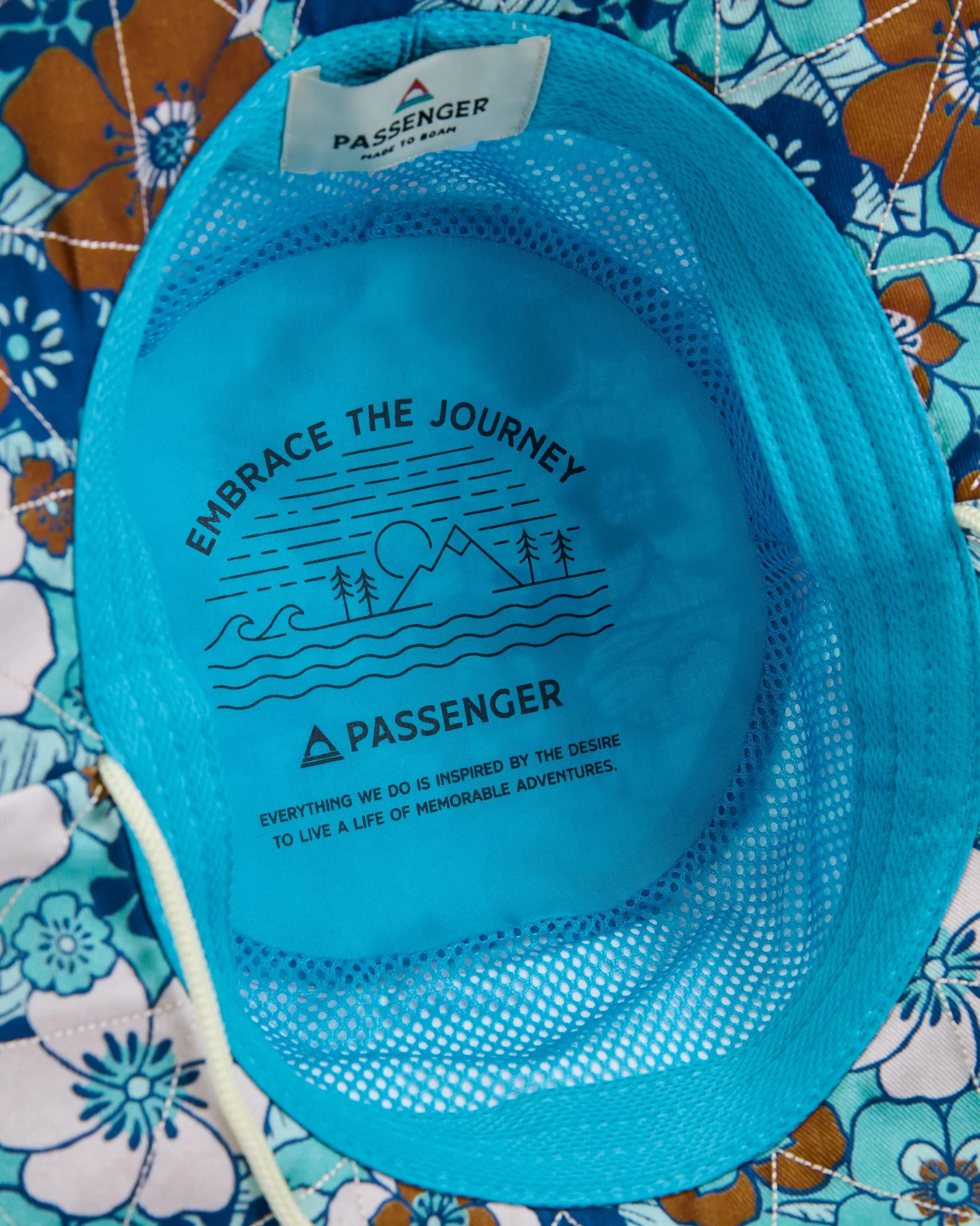Shaded Organic Bucket Hat - Vintage Floral Aqua - Image 9