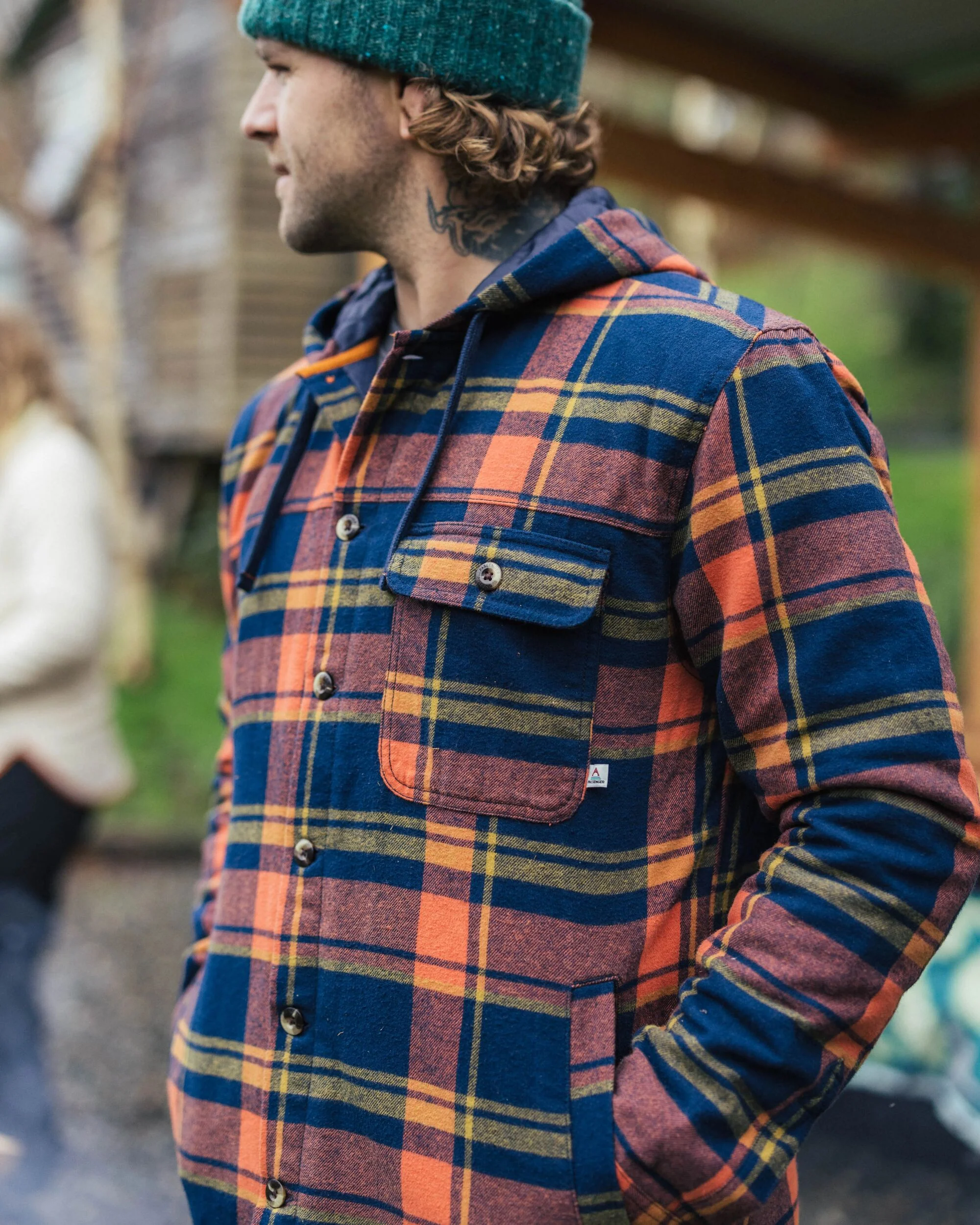 Sherwood Check Hooded Overshirt - Rich Navy/Burnt Orange - Image 4