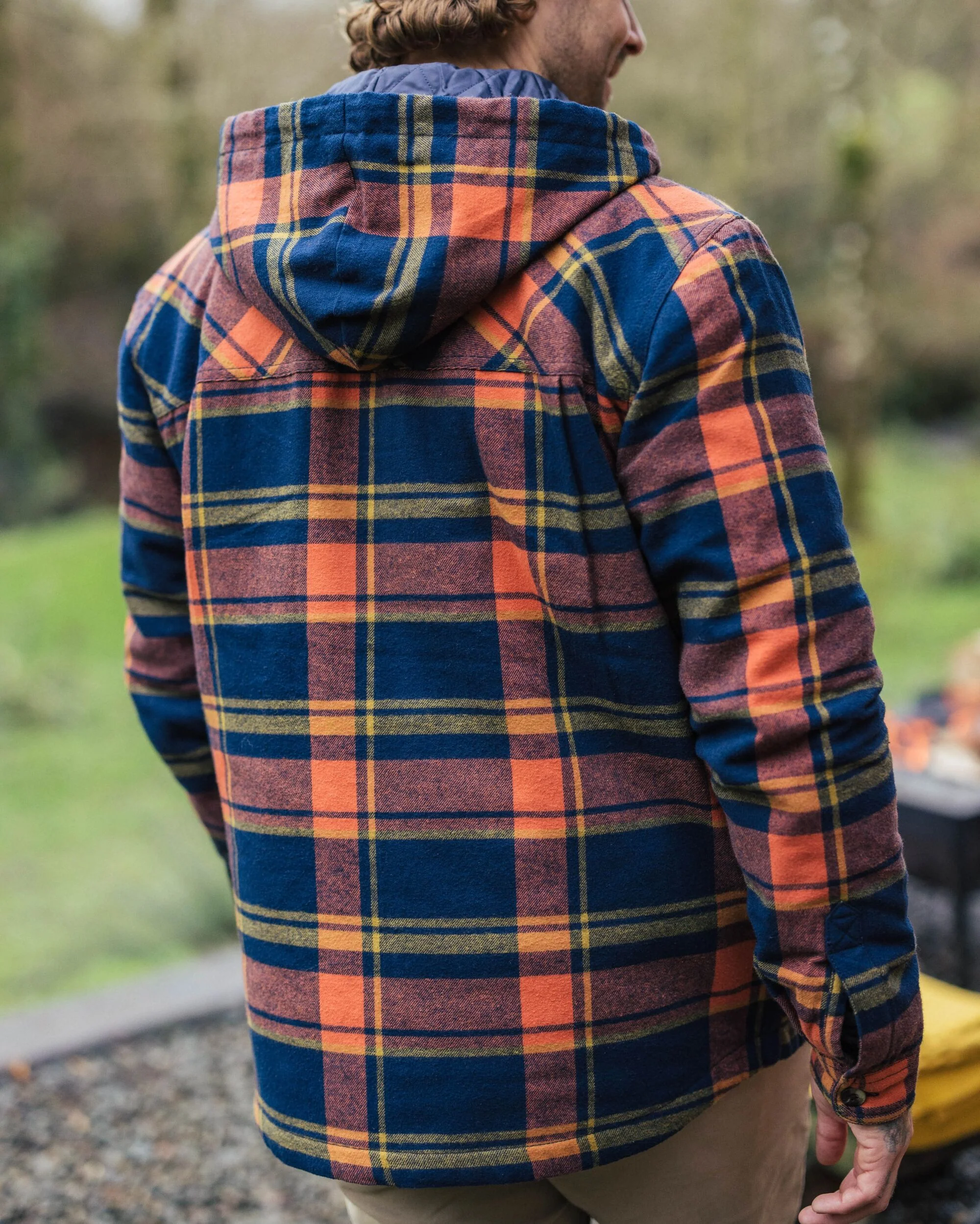 Sherwood Check Hooded Overshirt - Rich Navy/Burnt Orange - Image 5