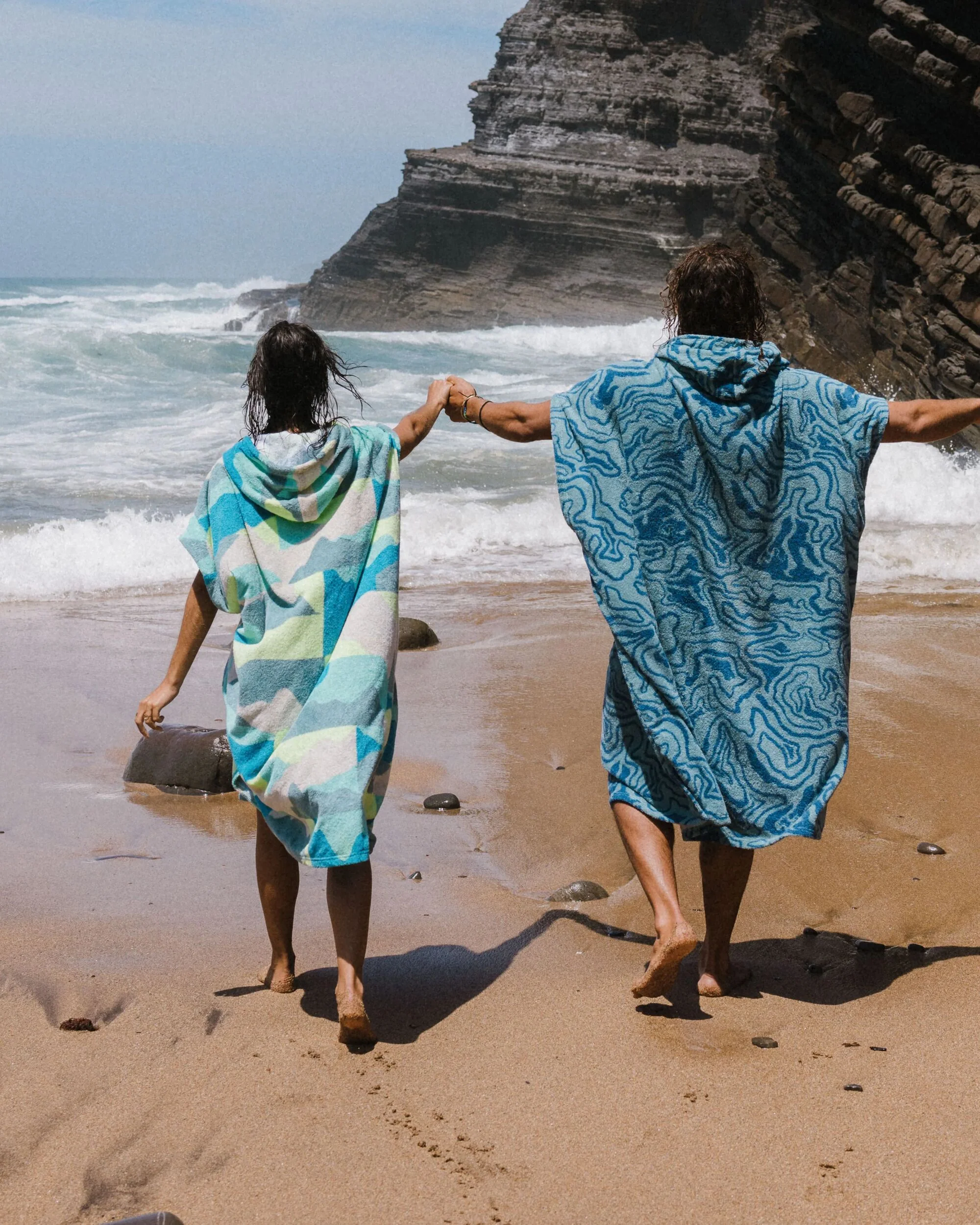 Shoreline Cotton Towel Poncho - Vista Patchwork Aqua - Image 5
