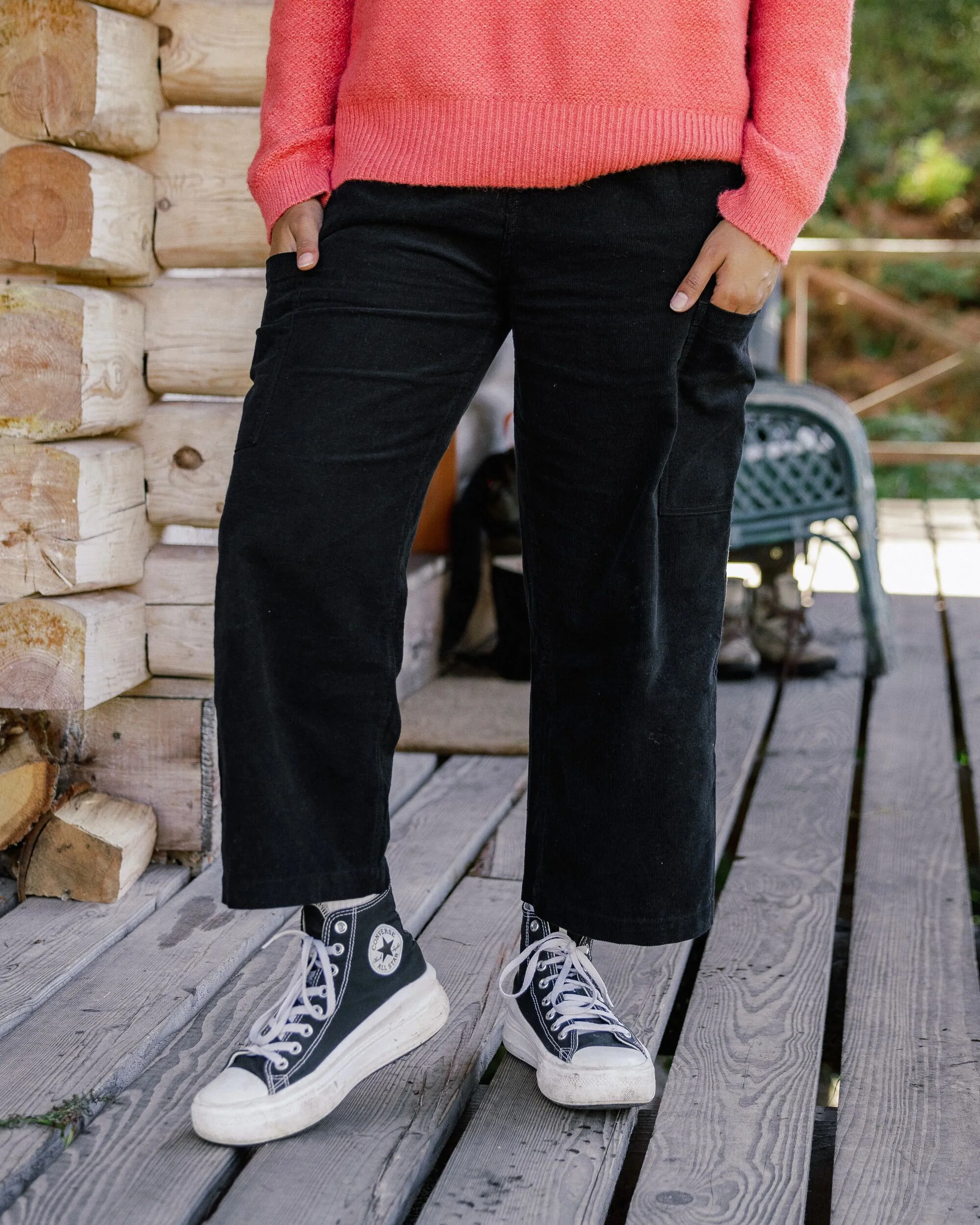 Someday Organic Cotton Corduroy Cropped Trouser - Black - Image 4
