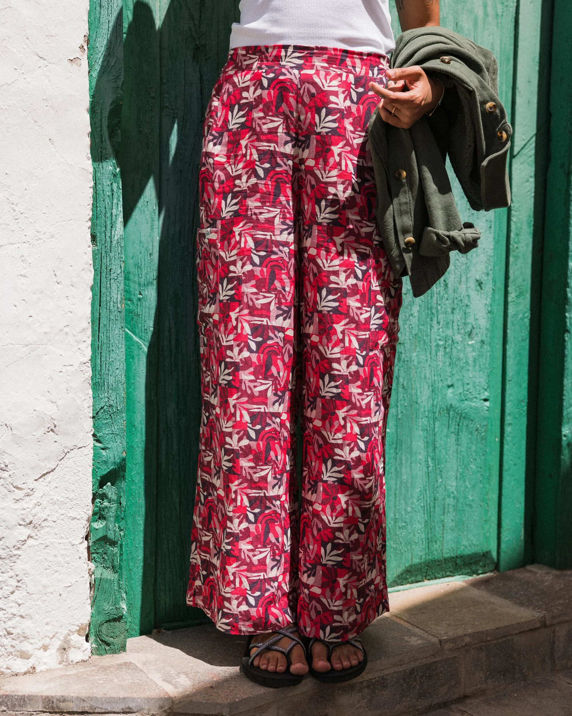 Someday Linen Trouser - Mountain Foliage Cranberry - Image 5