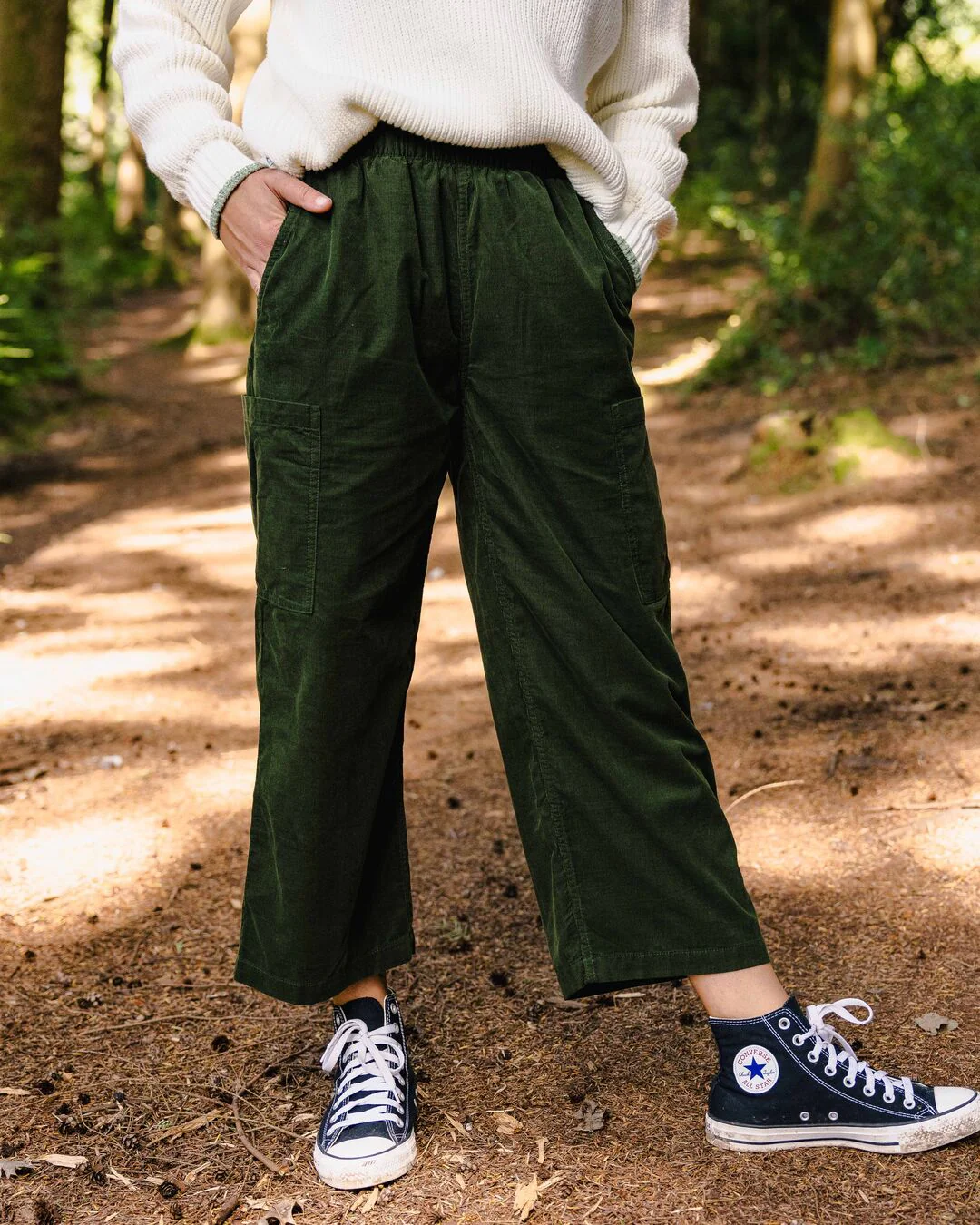 Someday Organic Cotton Corduroy Cropped Trouser - Fir Tree - Image 2