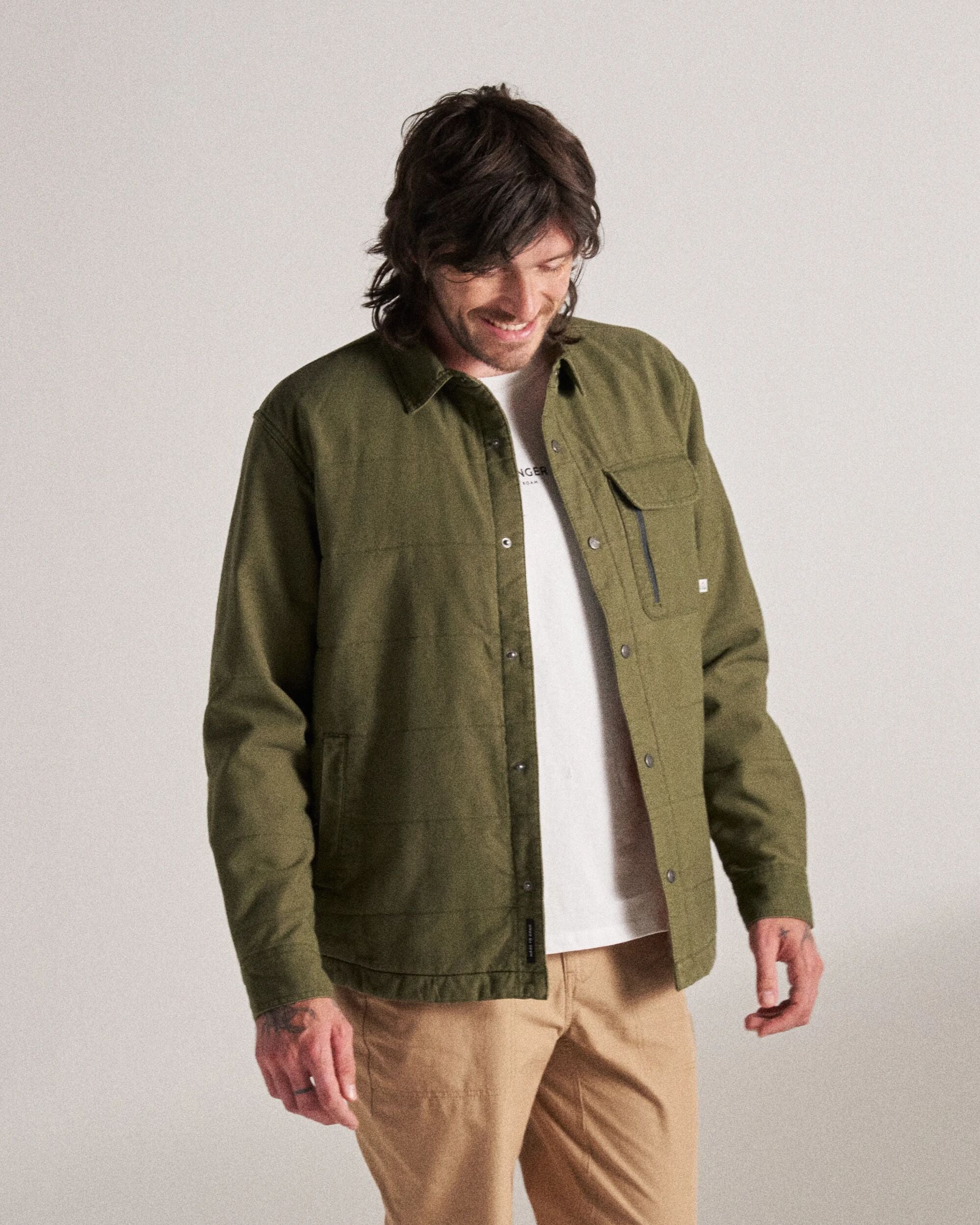 Taranaki Canvas Quilted Overshirt - Khaki - Image 3