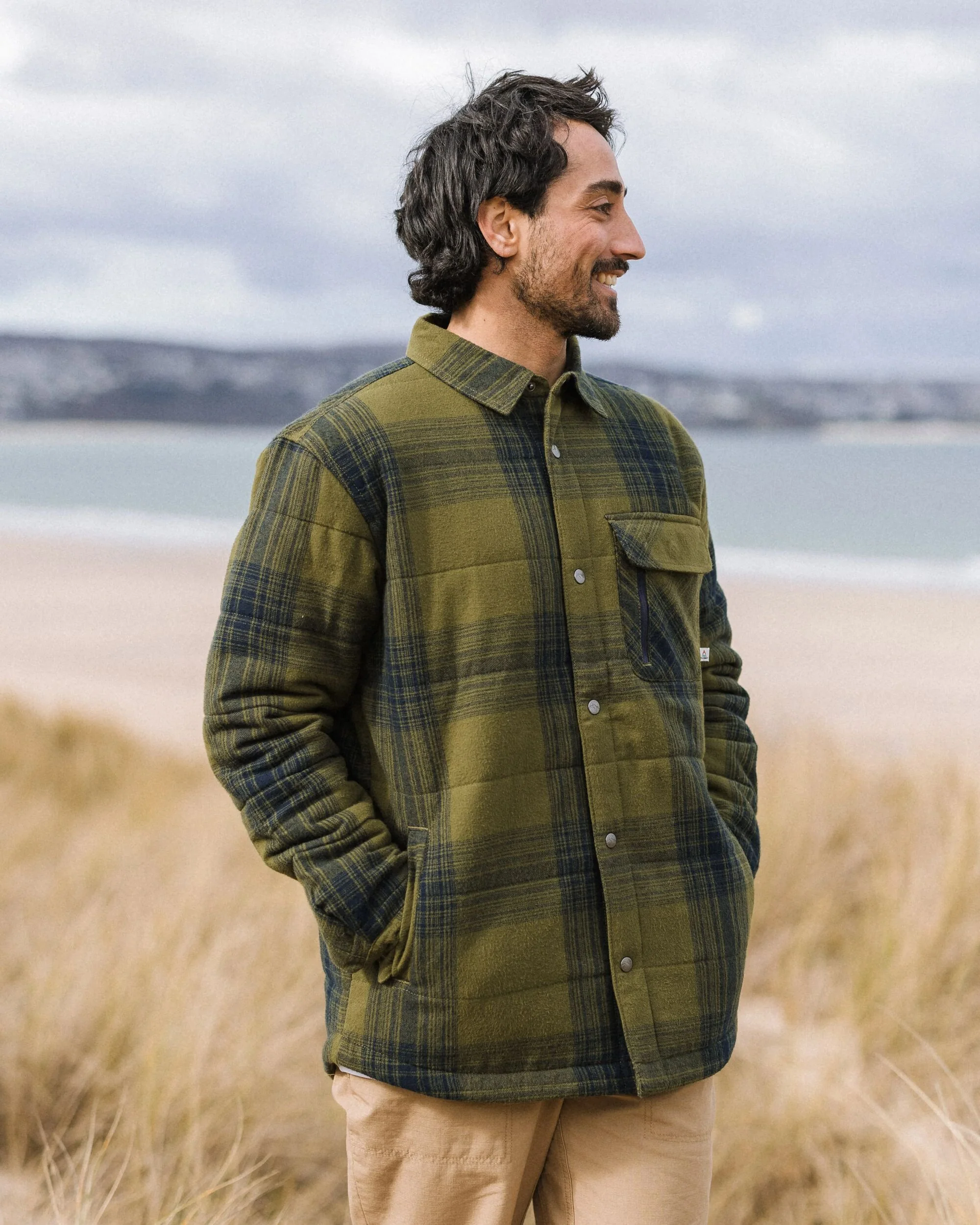 Taranaki Quilted Overshirt - Navy/Khaki Check - Image 3
