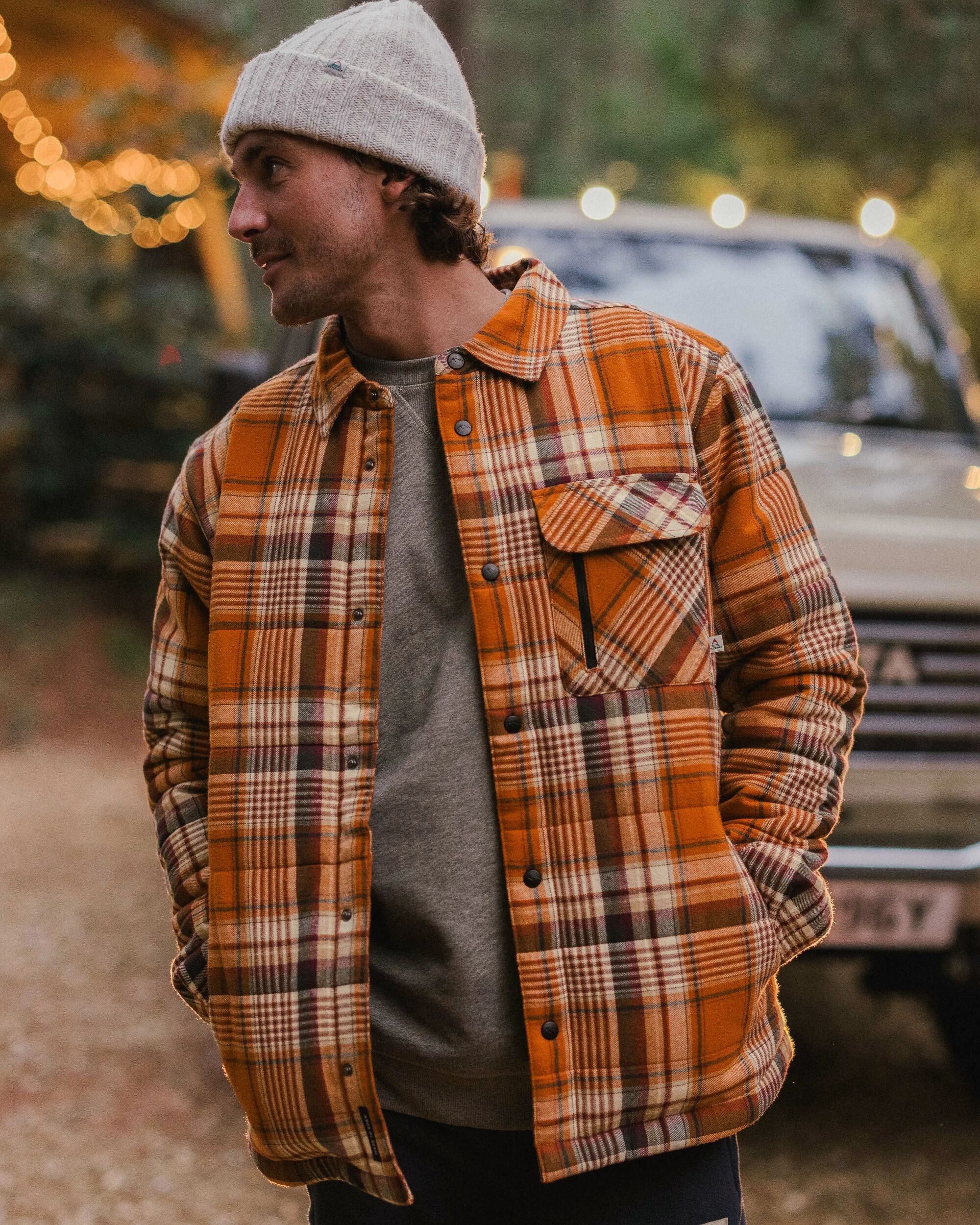Taranaki Quilted Overshirt - Retro Orange Check - Image 5