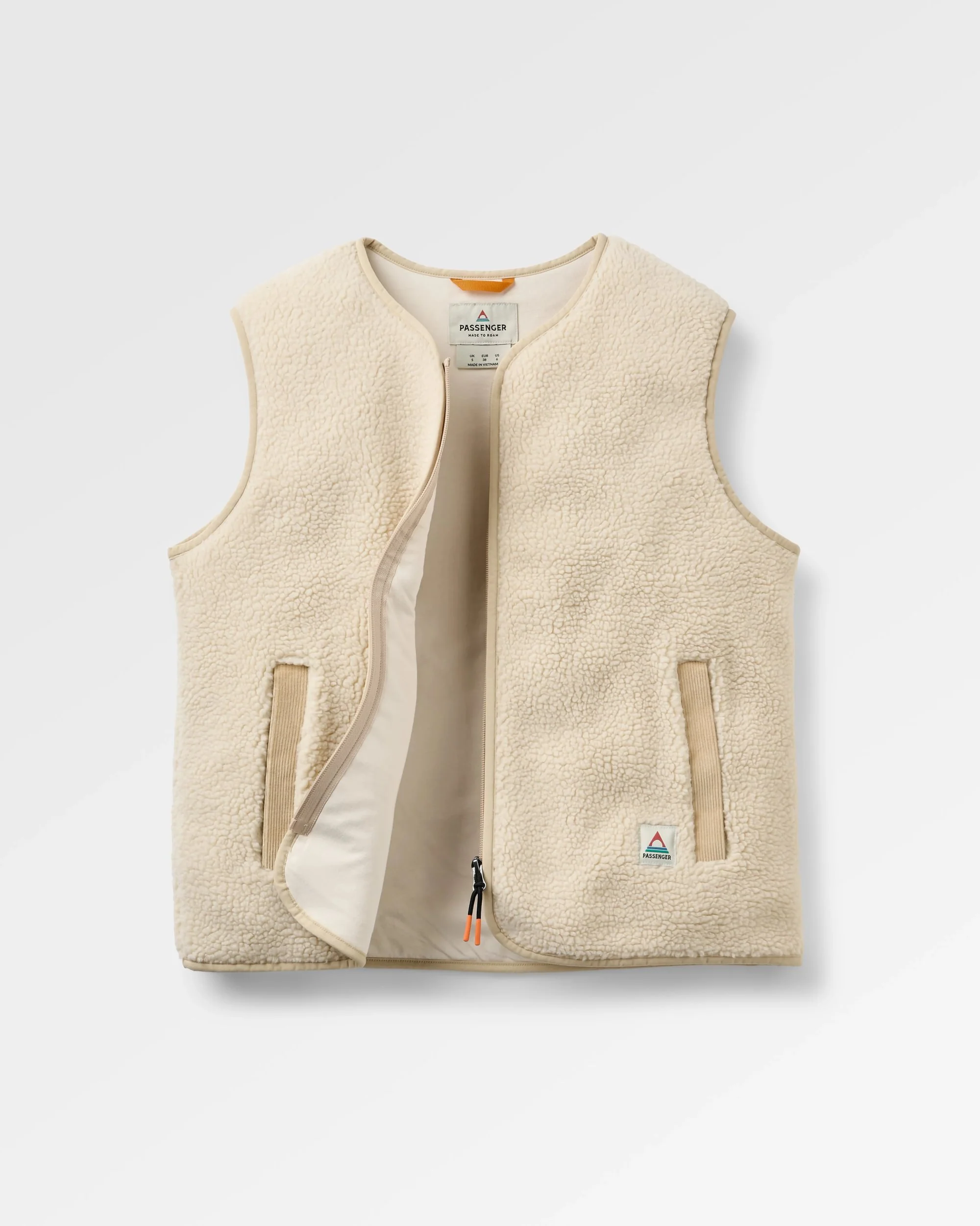 Tawny Collarless Deep-Pile Sherpa Gilet - Oat - Image 2