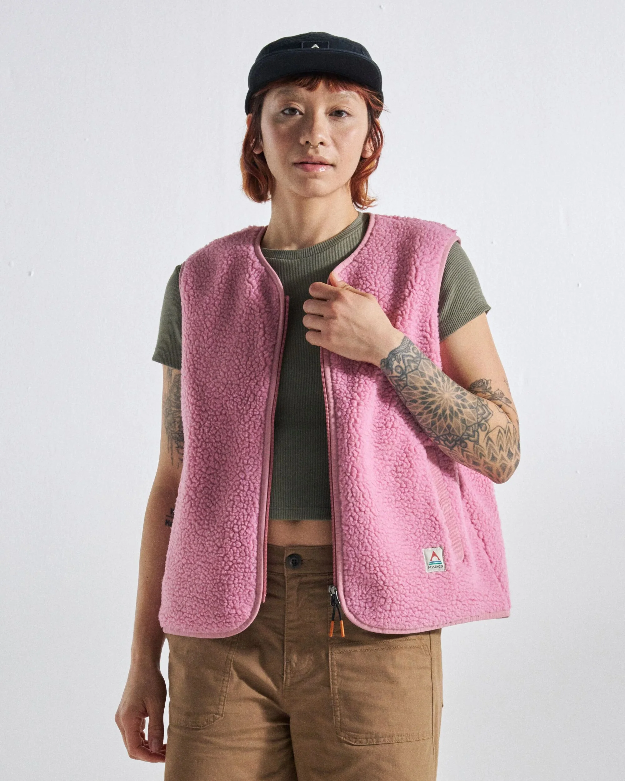 Tawny Collarless Deep-Pile Sherpa Gilet - Pink Haze - Image 3