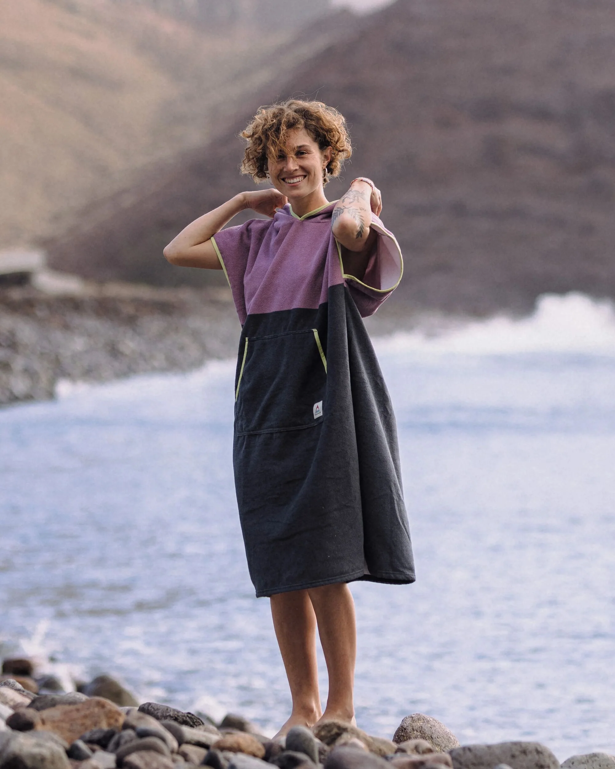 Tulum Towel Poncho - Grape / Charcoal - Image 4