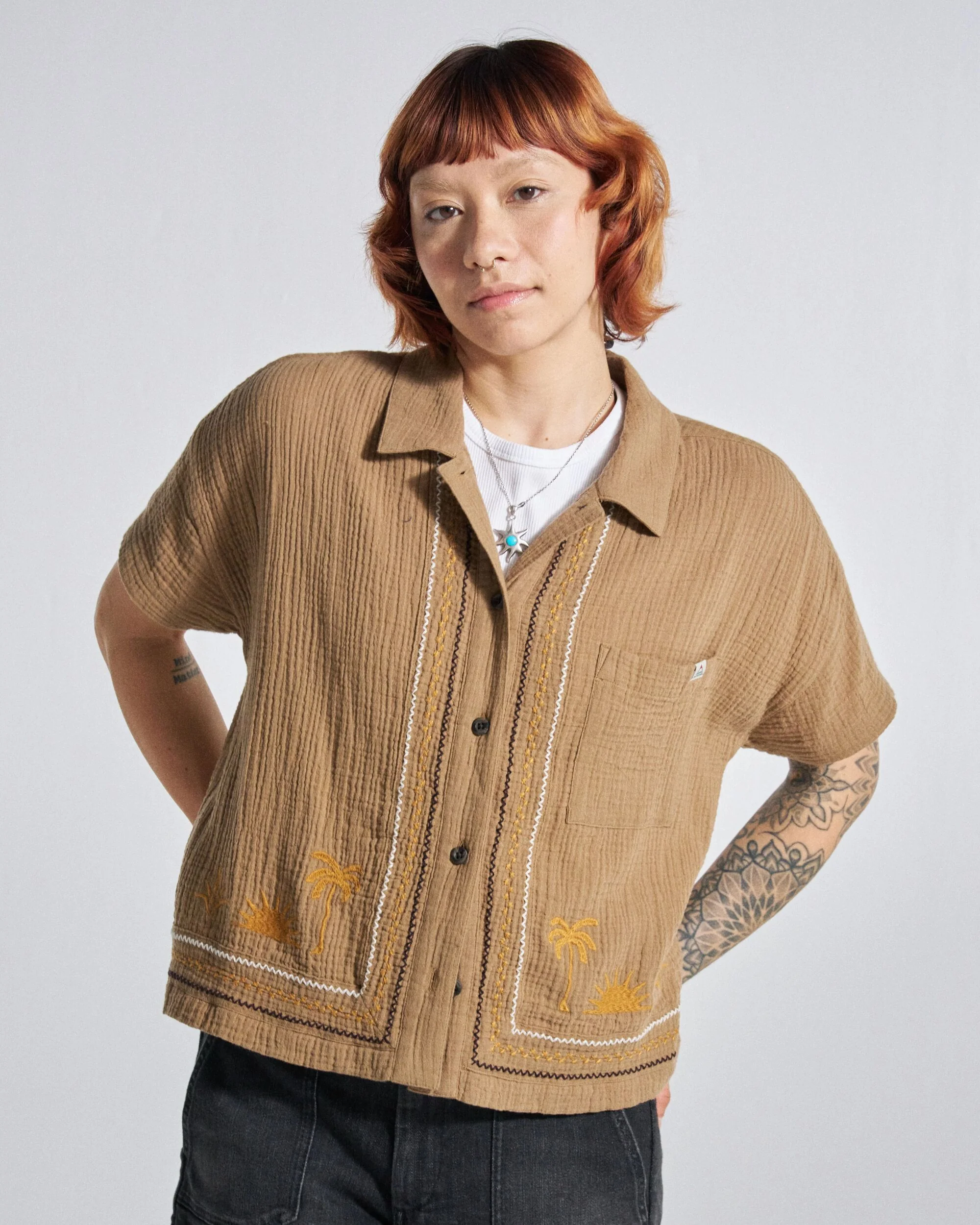Waveney Short Sleeve Shirt - Caramel Brown - Image 3