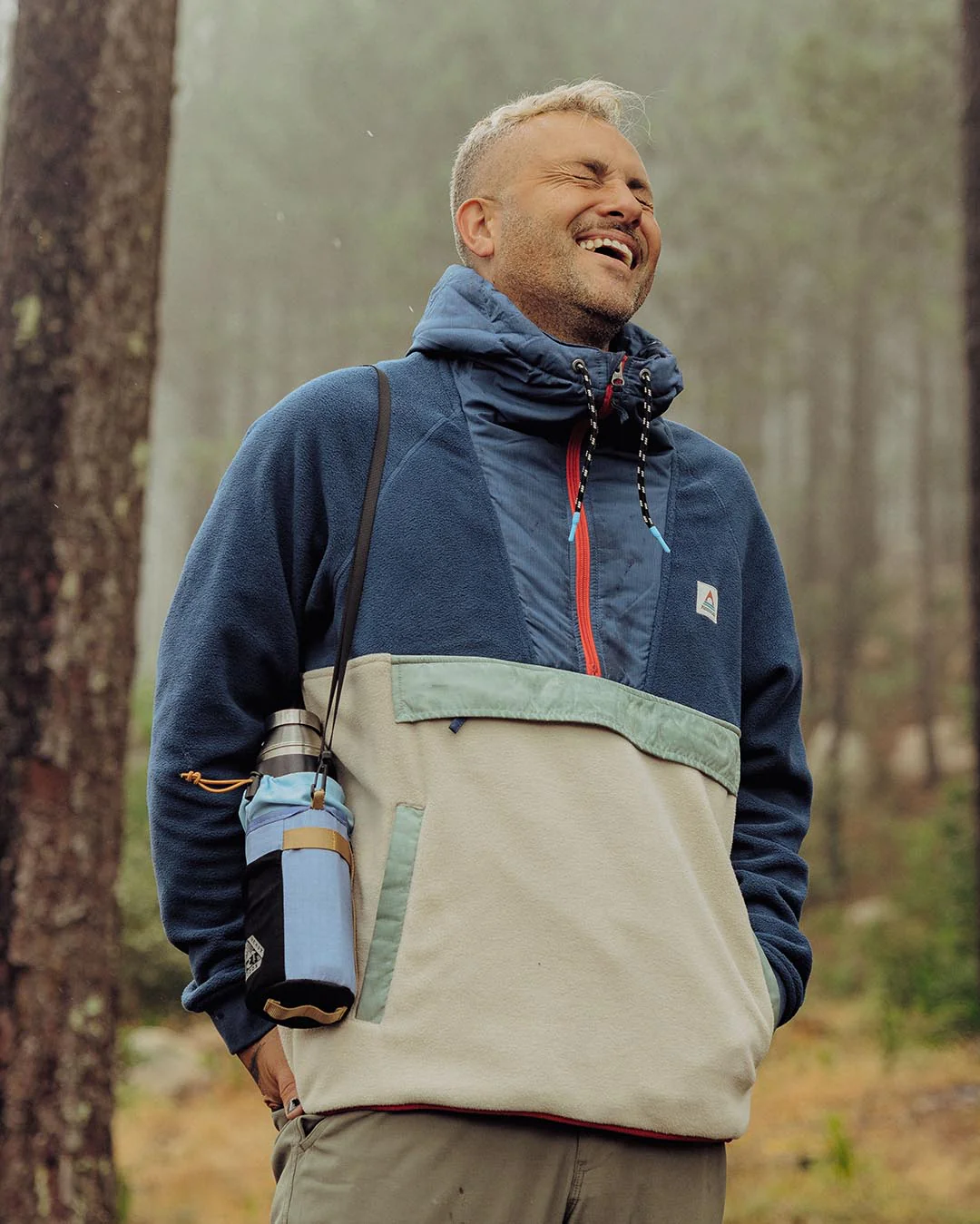 Woodland Hooded 1/2 Zip Polar Fleece - Dark Denim/Oatmeal - Image 5