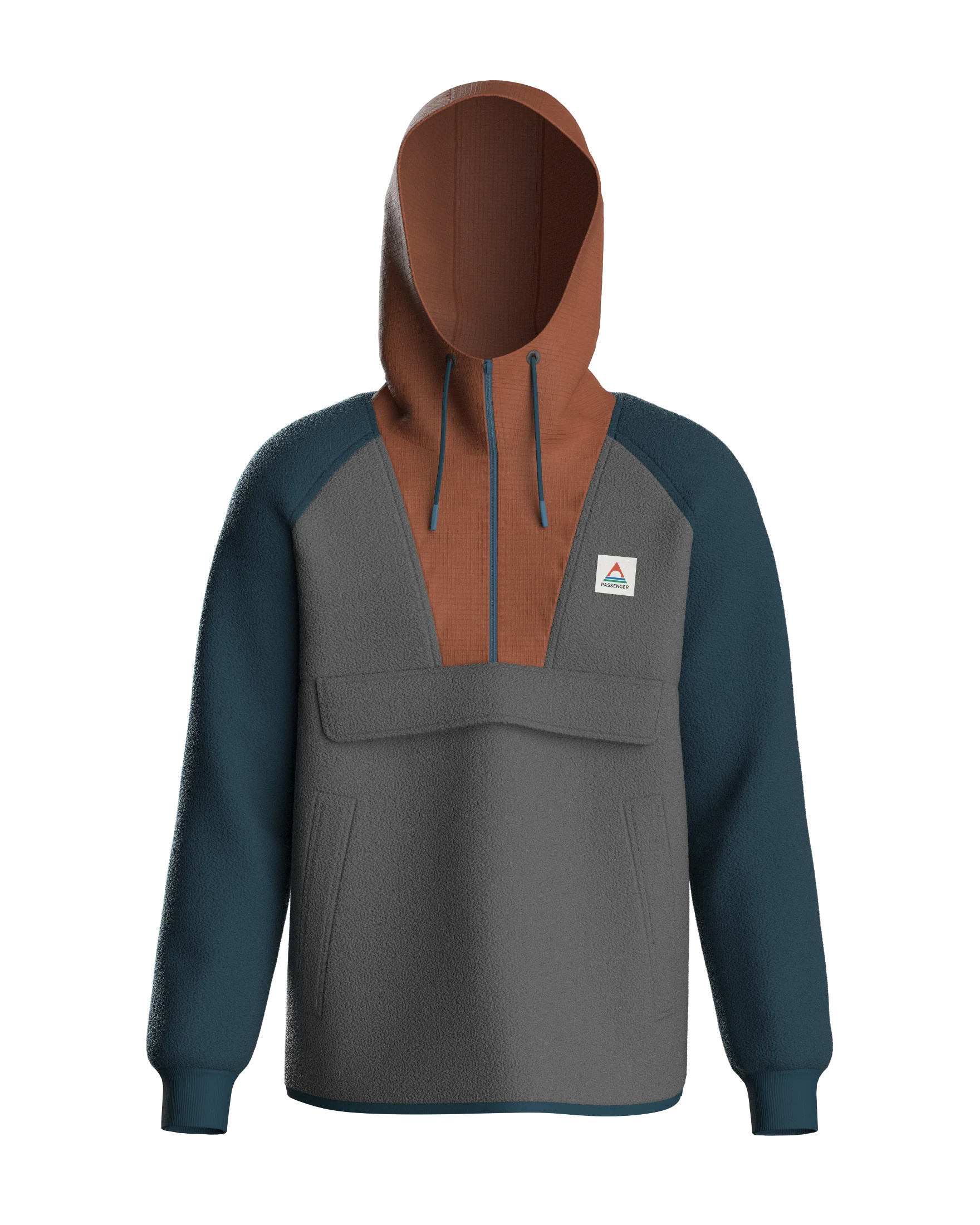 Woodland Hooded 1/2 Zip Polar Fleece - Grey Marl/ Tidal Blue - Image 11
