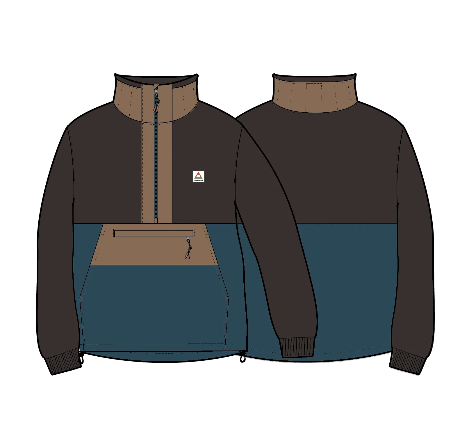 Woodland Hoodless 1/2 Zip Polartec® Fleece - Espresso/Tidal Blue - Image 7