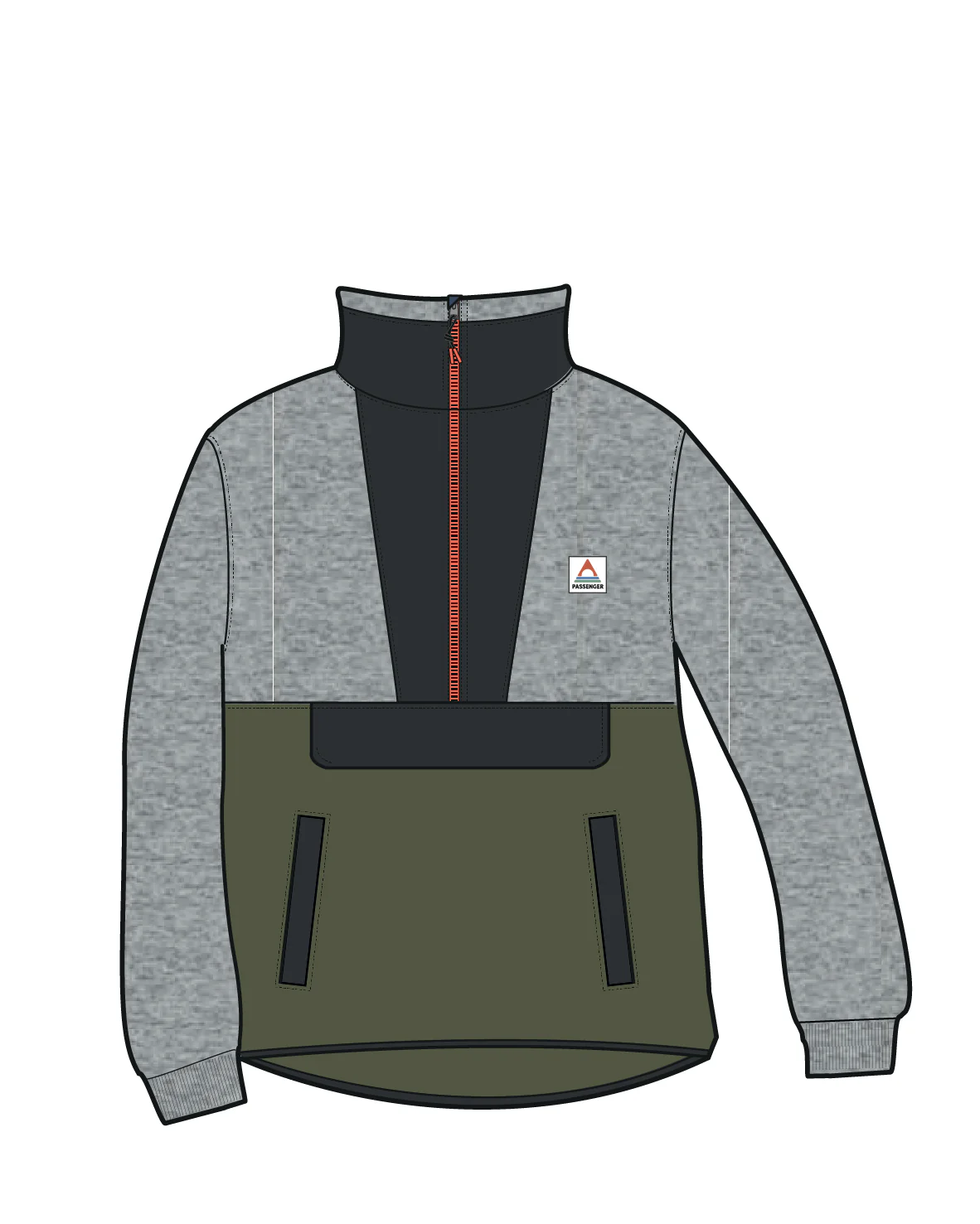 Woodland Hoodless Polar Fleece - Grey Marl/Khaki - Image 7