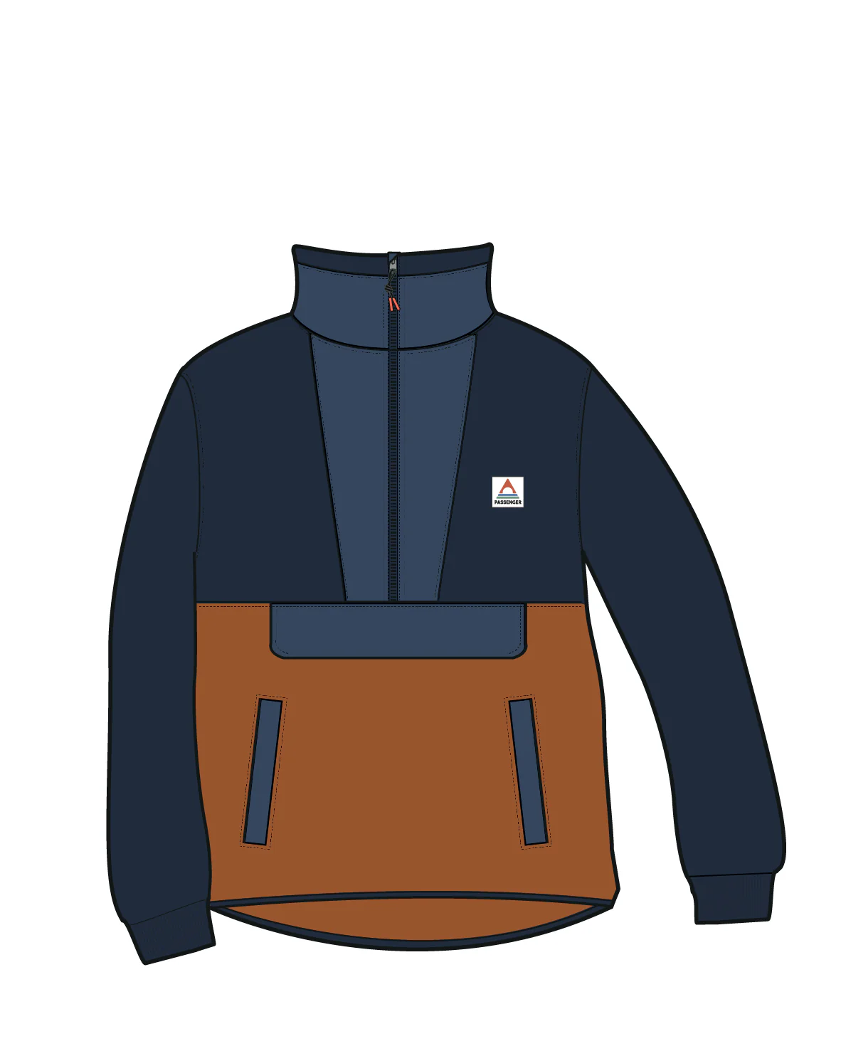 Woodland Hoodless Polar Fleece - Rich Navy/Sunset Orange - Image 14