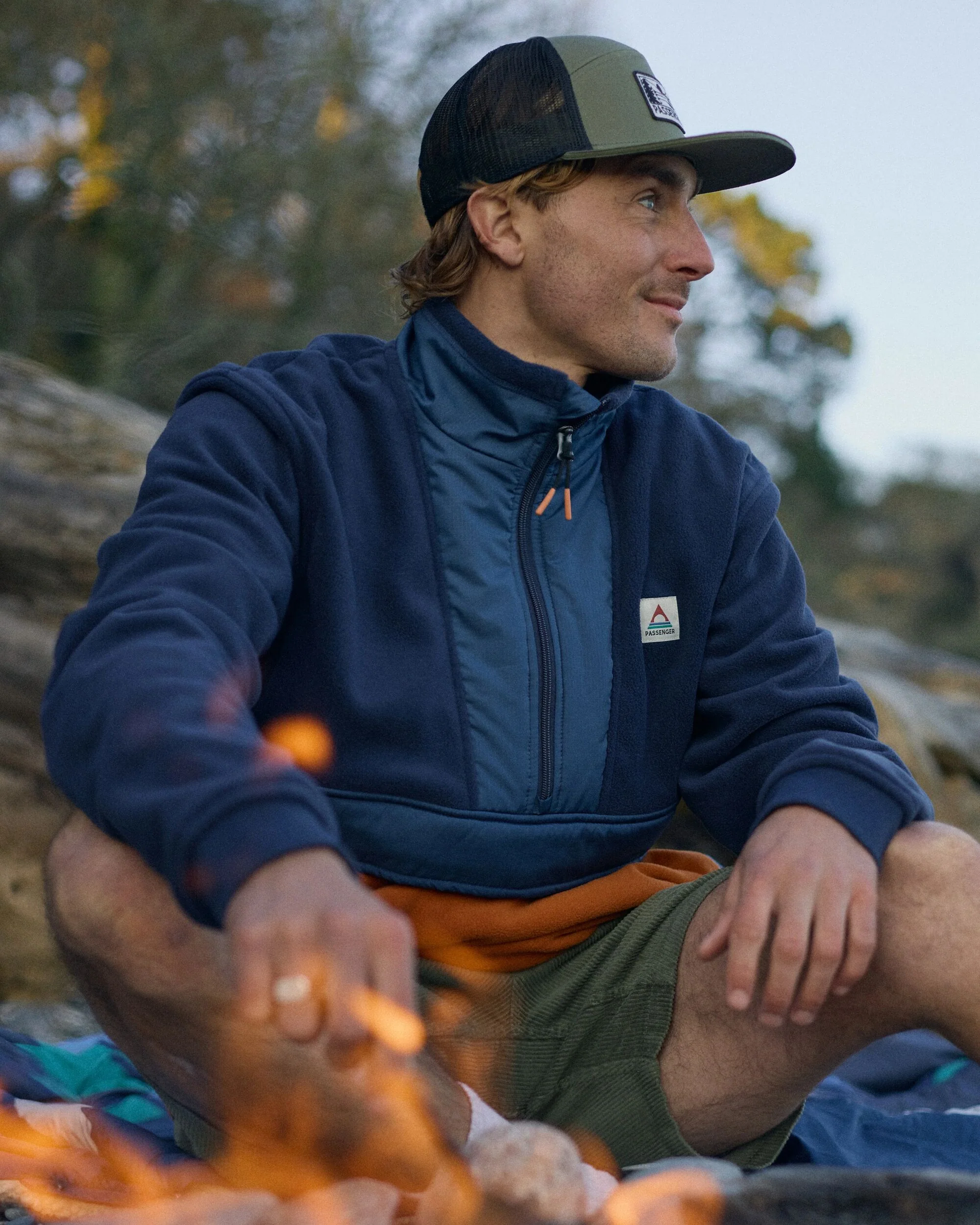 Woodland Hoodless Polar Fleece - Rich Navy/Sunset Orange - Image 3